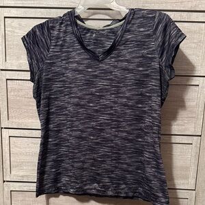 Women's Black and Gray V-Neck Top